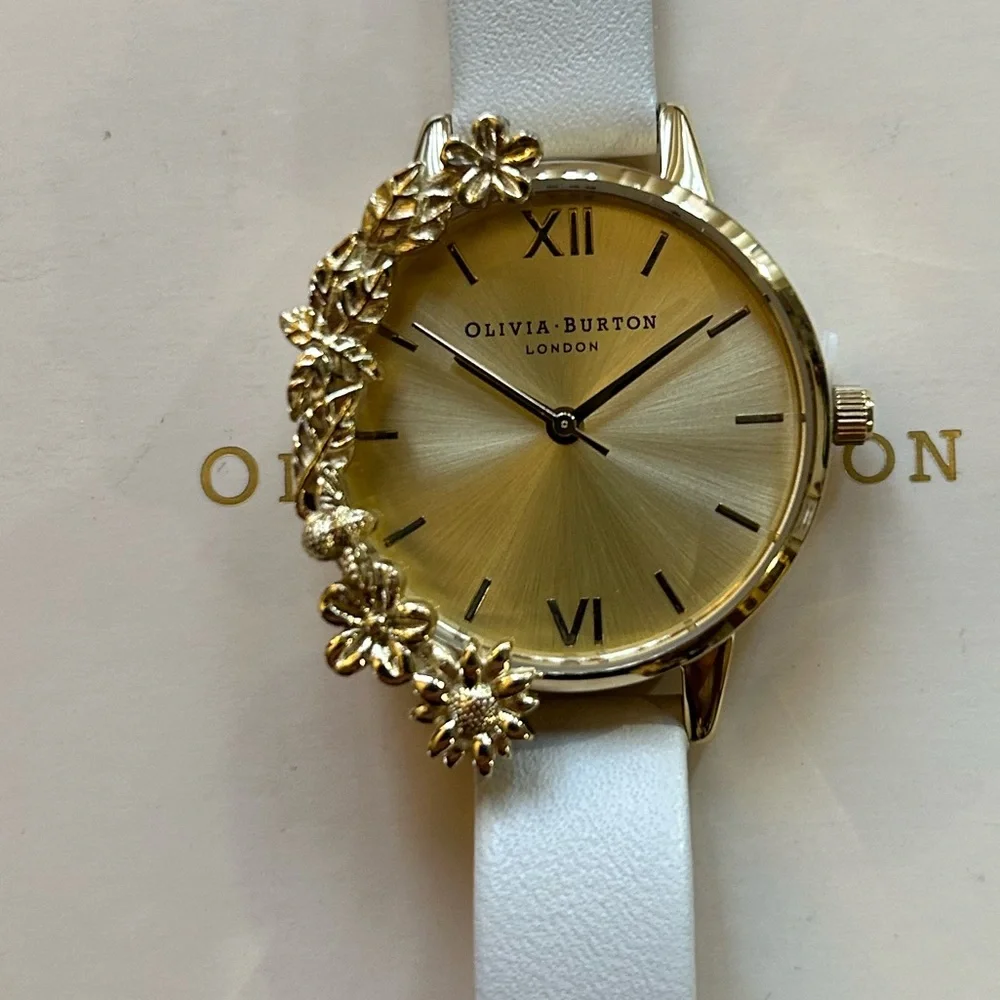 OLIVIA BURTON CASE CUFF WATCH WITH 30MM GOLDEN FACE & OFF WHITE BAND